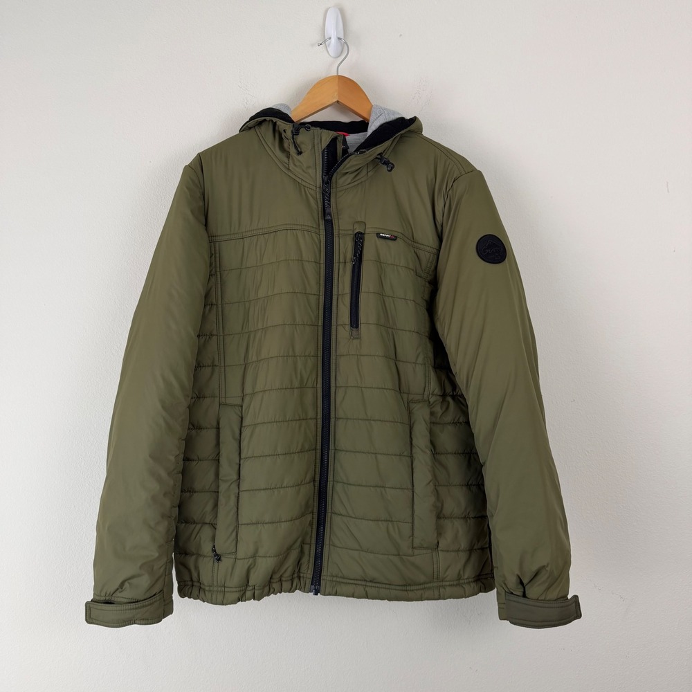Gorpcore Gerry Mens Olive Green Hooded Puffer Jacket Quilted Ripstop Size M